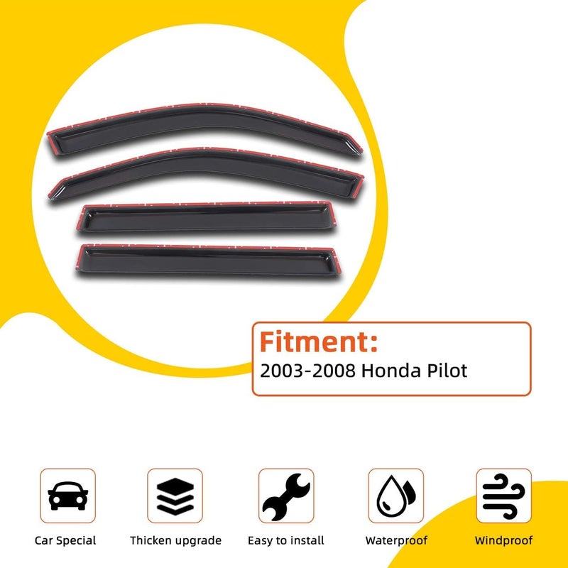 PLDDE Rain Guards Compatible with 2003 2004 2005 2006 2007 2008 Pilot Side Window Visor Wind Deflector Vent Visors Car Accessories Tape-On 4pcs - Image 2
